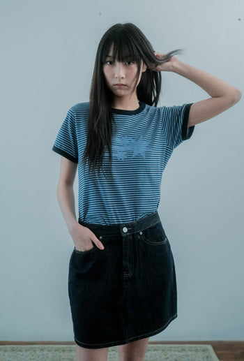 NICEGHOSTCLUB - STRIPE RUSH 3STAR RINGER CROP TEE 條紋短版T恤 [海軍藍] T-N226
