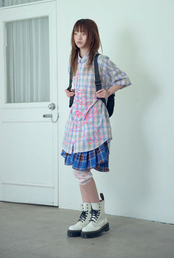 NICEGHOSTCLUB angel check big big half shirt 天使格紋大半身襯衫(粉色) T-N214