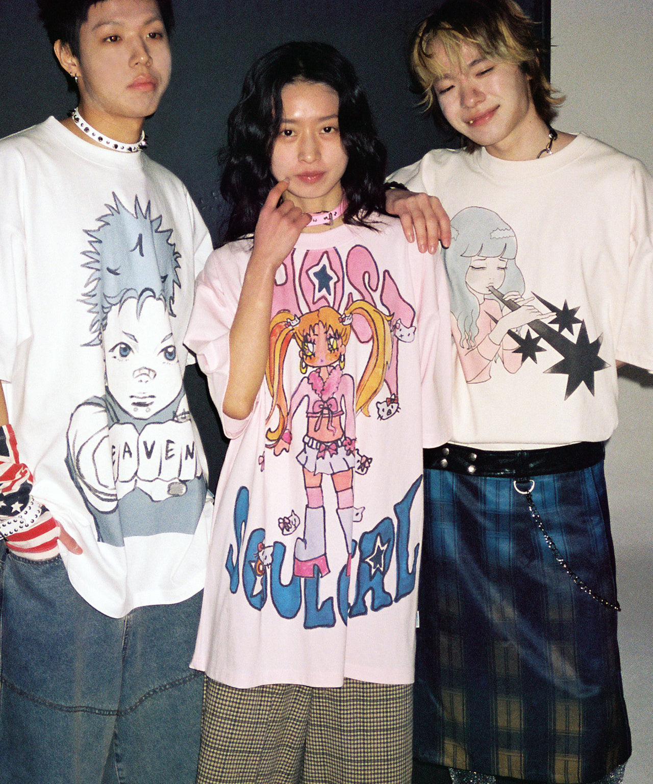 Niceghostclub -  x soulpusssy cat ghostsoulgirl gyaru big big tee (粉色) T-N198