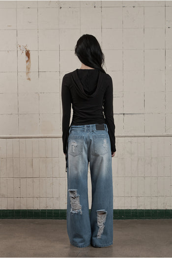 AS YOU ARE - SLIM PANEL HOOD LONG SLEEVE (黑色) T-A1140