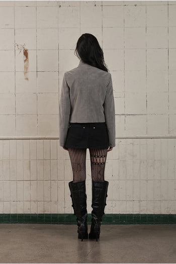 AS YOU ARE - HIGH-NECK BIKER LEATHER JACKET(炭灰) J-A111