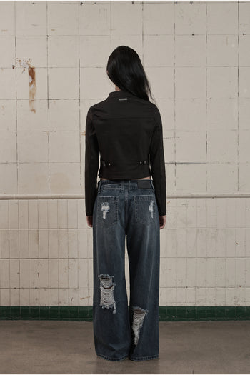 AS YOU ARE - FACADE LOGO HIGH-NECK ZIP-UP (黑色) J-A108
