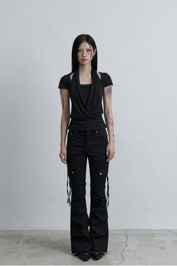 AS YOU ARE -  SIDE TUCK BOOT-CUT PANTS (黑色) P-A249
