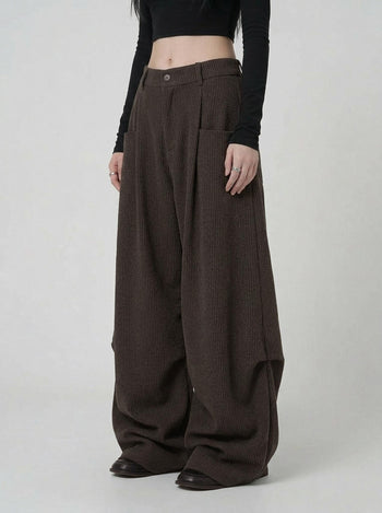 【GUBAN】P-D124 燈芯絨皺摺廓形彎刀長褲