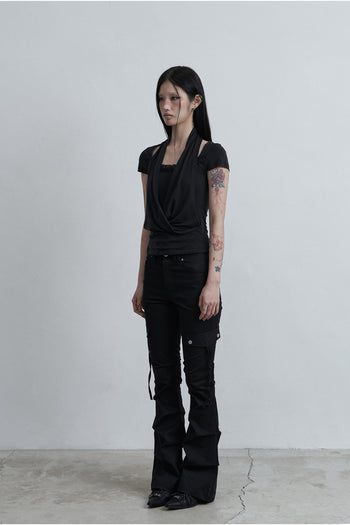AS YOU ARE -  SIDE TUCK BOOT-CUT PANTS (黑色) P-A249