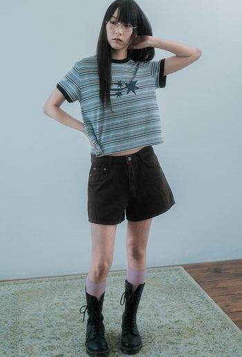 NICEGHOSTCLUB - STRIPE 3STAR BASIC RINGER TEE 條紋滾邊T恤 [灰色] T-N224