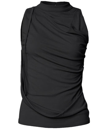 FLARE UP - Draped Sleeveless Top 垂褶無袖上衣 T-F1097 (黑色)