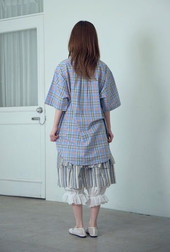 NICEGHOSTCLUB angel check big big half shirt 天使格紋大半身襯衫 (藍色) T-N214