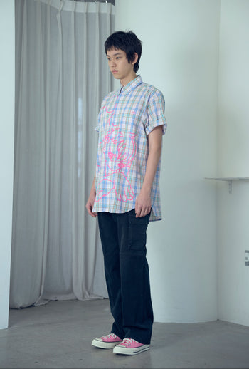 NICEGHOSTCLUB angel check big big half shirt 天使格紋大半身襯衫(粉色) T-N214