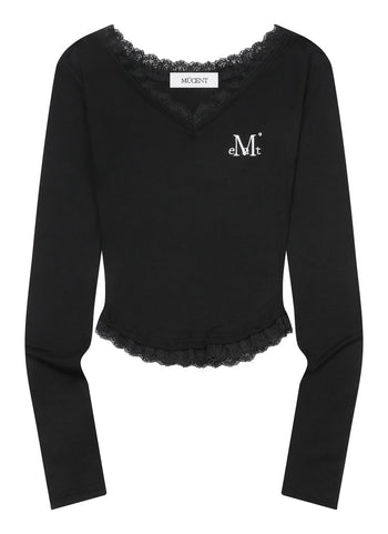MUCENT - LACE V-NECK LONG SLEEVE T 蕾絲V領長袖T卹 T-M1106