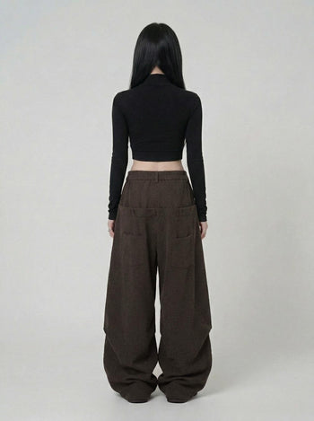 【GUBAN】P-D124 燈芯絨皺摺廓形彎刀長褲