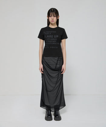FLARE UP - Draped Mesh Layered Long Skirt 垂褶網紗層疊長裙 P-F210 (黑色)
