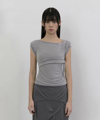 FLARE UP - Layered Bustier T-Shirt 疊層胸衣T卹 T-F1090 (灰色)