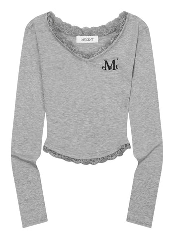 MUCENT - LACE V-NECK LONG SLEEVE T 蕾絲V領長袖T卹 T-M1106