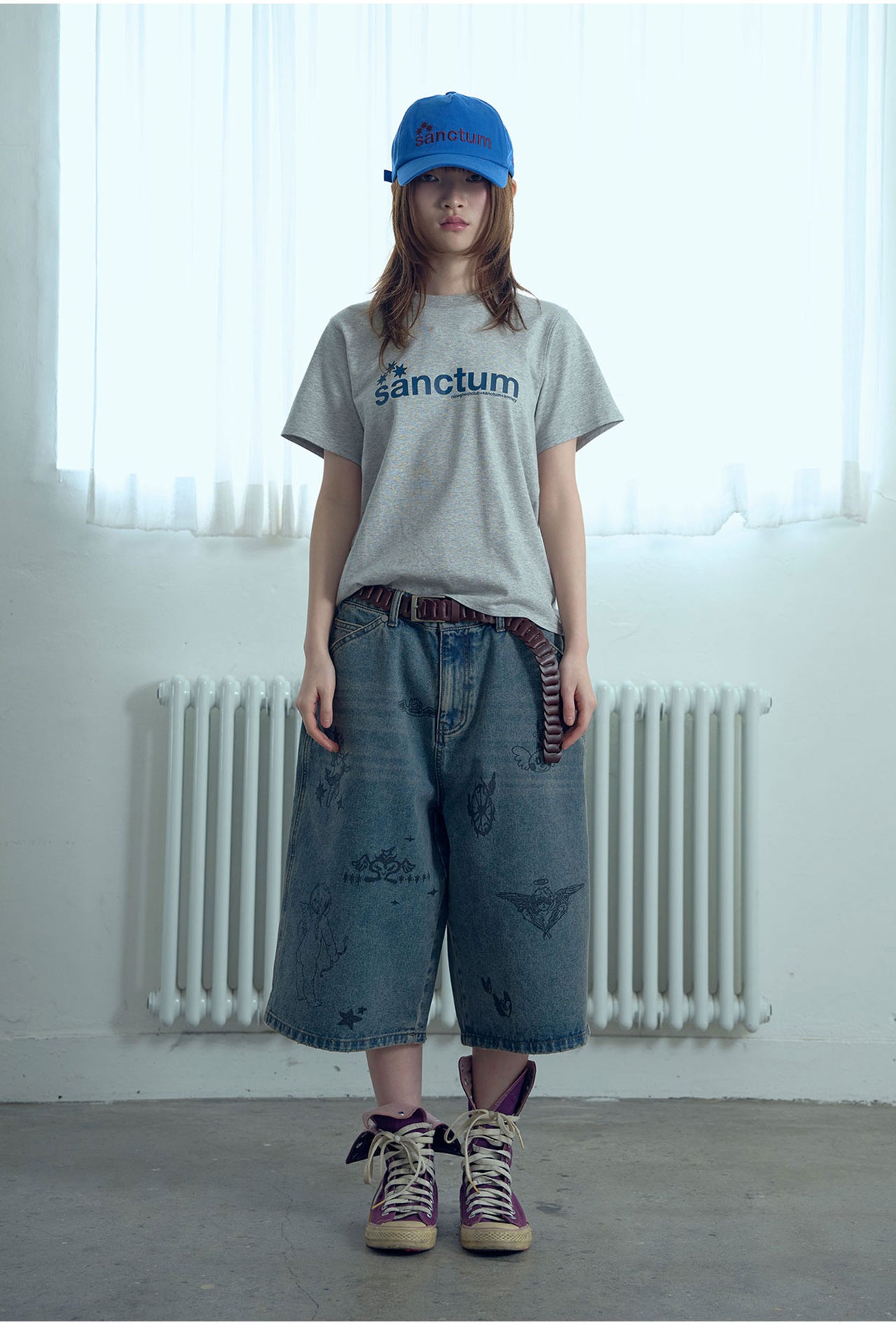 NICEGHOSTCLUB -BIG WIDE BERMUDA DOODLE DENIM PANTS 塗鴉短褲 [藍色] P-N156