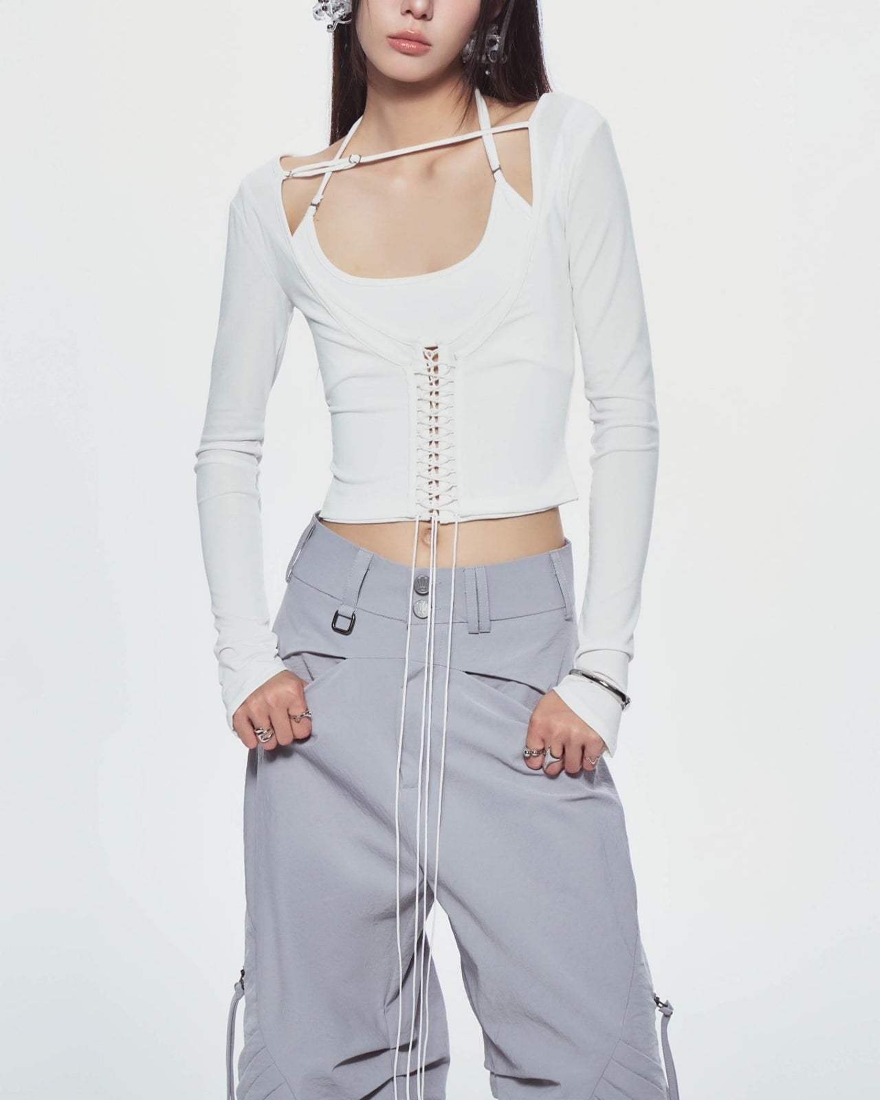 BUNNYHILL -T-B176 BISOU LONG SLEEVE TOP 馬甲抽繩長袖上衣