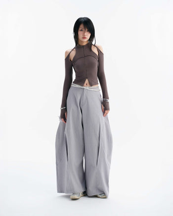 BUNNYHILL - T-B163 CASPIAN LONG SLEEVE TOP 高領鏤背上衣 (灰色)