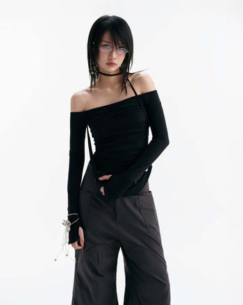 BUNNYHILL - T-B164 MELVIN LONG SLEEVE TOP一字領掛脖上衣 (黑色)