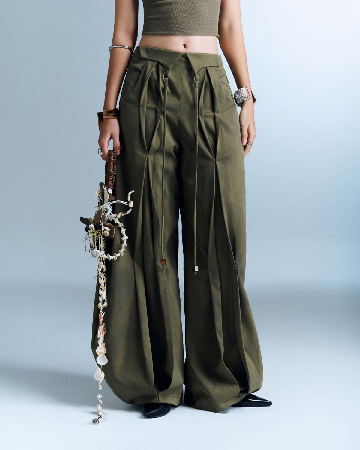 BUNNYHILL - P-B146 SOLOMON PANTS 多層褶皺闊腿褲