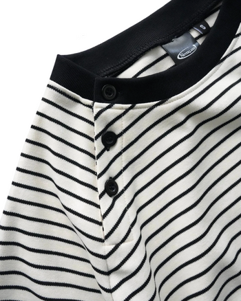 《NEVERLAND 》T-N173 Button Stripe TEE 條紋鈕扣上衣