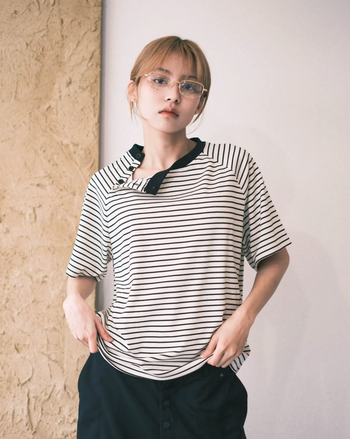 《NEVERLAND 》T-N173 Button Stripe TEE 條紋鈕扣上衣