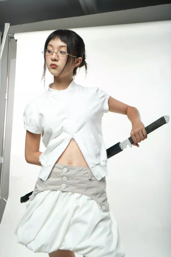 UYU.label 女士泡泡袖拉鍊短上衣 T-V1080