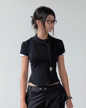 UYU.label  女士不對稱領帶拉鍊繫帶T T-N1081