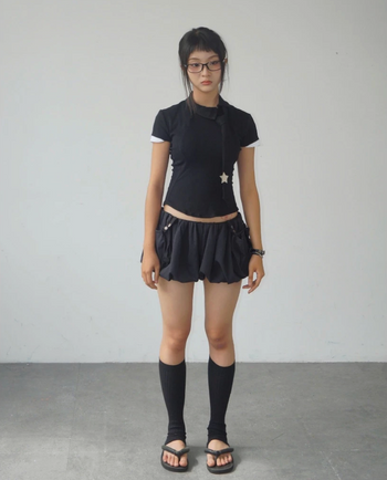 UYU.label  女士不對稱領帶拉鍊繫帶T T-N1081