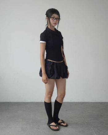 UYU.label  女士不對稱領帶拉鍊繫帶T T-N1081