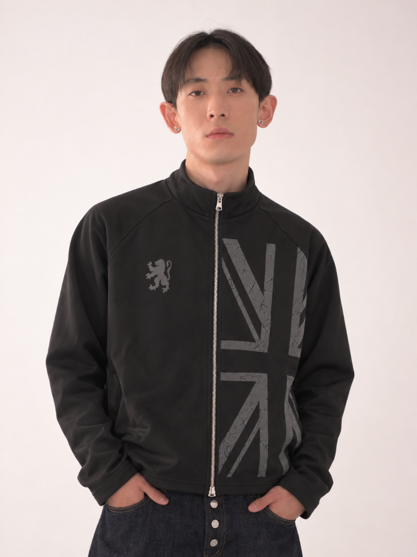 印花裂紋立領拉鍊外套  J-M219