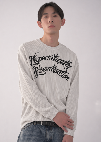 刺繡華夫格短款百搭長袖 T-D1162