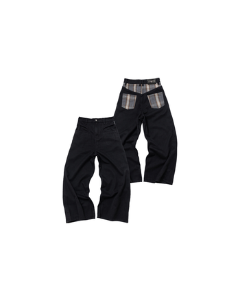 E’TREALOUEST - Flannel-Patchwork Raw Denim Jeans P-R189