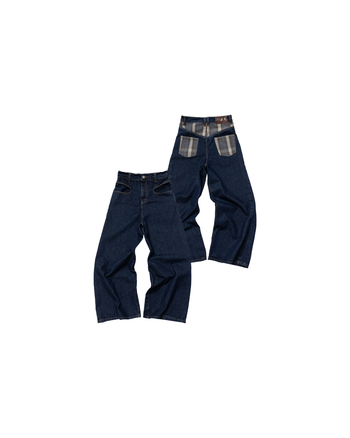 E’TREALOUEST - Flannel-Patchwork Raw Denim Jeans P-R189