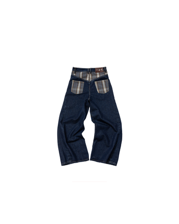 E’TREALOUEST - Flannel-Patchwork Raw Denim Jeans P-R189