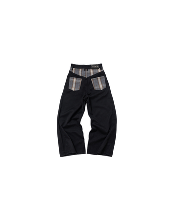 E’TREALOUEST - Flannel-Patchwork Raw Denim Jeans P-R189