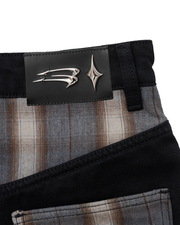 E’TREALOUEST - Flannel-Patchwork Raw Denim Jeans P-R189