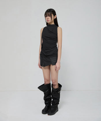 FLARE UP - Draped Sleeveless Top 垂褶無袖上衣 T-F1097 (黑色)