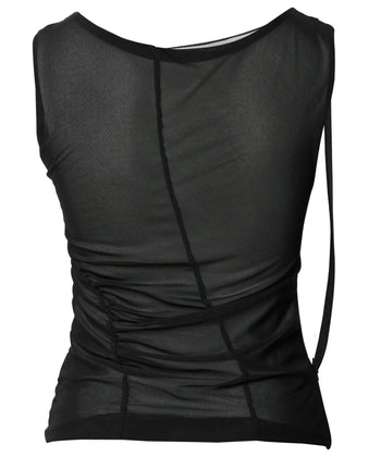 FLARE UP - Draped Mesh Layered Sleeveless  垂褶網紗層疊無袖上衣 T-F1095 (黑色)