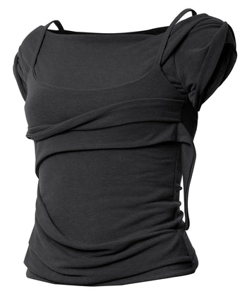 FLARE UP - Layered Bustier T-Shirt 疊層胸衣T卹 T-F1090 (黑色)