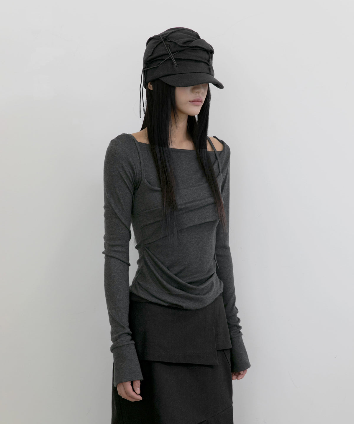FLARE UP - Layered Bustier Long Sleeve 多層胸衣長袖 T-F1099 (炭灰色)