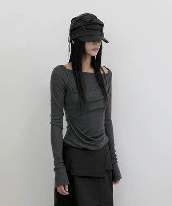 FLARE UP - Layered Bustier Long Sleeve 多層胸衣長袖 T-F1099 (炭灰色)