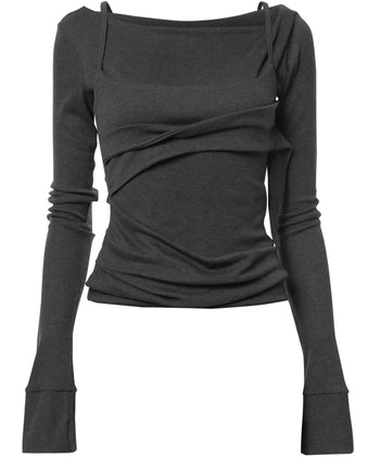 FLARE UP - Layered Bustier Long Sleeve 多層胸衣長袖 T-F1099 (炭灰色)