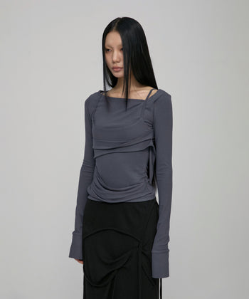 FLARE UP - Layered Bustier Long Sleeve 多層胸衣長袖 T-F1099 (深灰色)