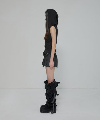 FLARE UP - Asymmetric Snap Hoodie 不對稱按扣連帽衫 T-F1096 (黑色)
