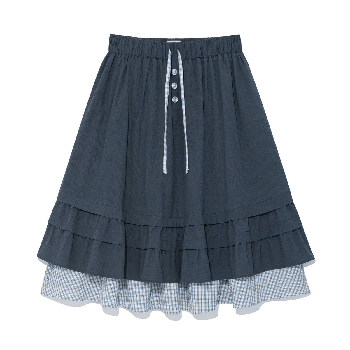 TCM - (w) check pintuck layered skirt (navy) P-C183