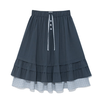 TCM - (w) check pintuck layered skirt (navy) P-C183