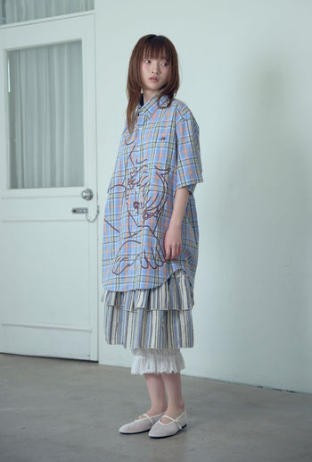 NICEGHOSTCLUB angel check big big half shirt 天使格紋大半身襯衫 (藍色) T-N214