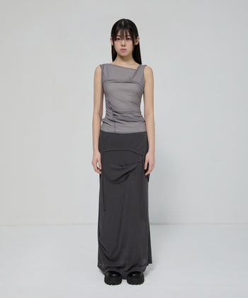 FLARE UP - Draped Mesh Layered Sleeveless  垂褶網紗層疊無袖上衣 T-F1095 (灰色)