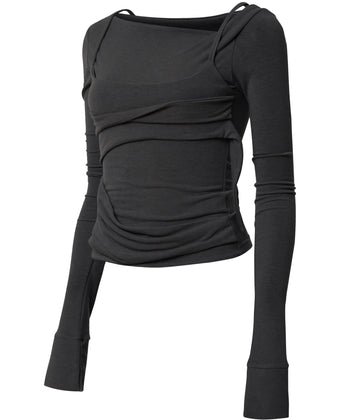 FLARE UP - Layered Bustier Long Sleeve 多層胸衣長袖 T-F1099 (黑色)
