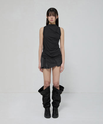 FLARE UP - Draped Sleeveless Top 垂褶無袖上衣 T-F1097 (黑色)